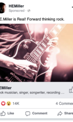 An ad running as a post on Facebook to attract more followers to the artist's Facebook page. H.E.Miller - Facebook Ad