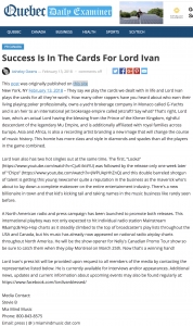 Lord Ivan on Quebec Daily Examiner